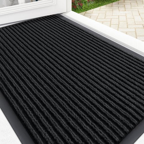 OLANLY Front Door Mat Indoor Outdoor Entrance, Waterproof Heavy Duty Doormat, Fade Resistant, Low Profile, Easy Clean Patio Porch Welcome Floor Mats for Entry, 29.5x17, Black