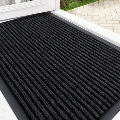 OLANLY Front Door Mat Indoor Outdoor Entrance, Waterproof Heavy Duty Doormat, Fade Resistant, Low Profile, Easy Clean Patio Porch Welcome Floor Mats for Entry, 29.5x17, Black