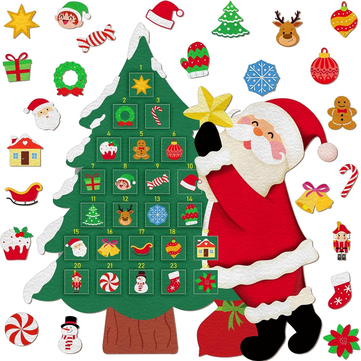 Watersay Christmas Tree Advent Calendar - Felt Countdown Calendar with 24 Pockets for Kids | Reusable Wall Hanging Decorations