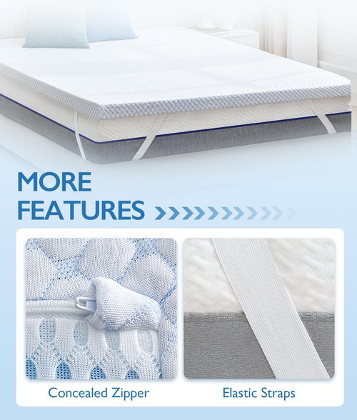SINWEEK 2 Inch Twin Cooling Memory Foam Mattress Topper for Pressure Relief, Thick Bed Mattress Pad with Cooling Soft Cover and Adjustable Straps, CertiPUR-US Certified