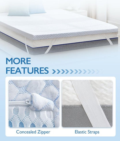 SINWEEK 2 Inch Twin Cooling Memory Foam Mattress Topper for Pressure Relief, Thick Bed Mattress Pad with Cooling Soft Cover and Adjustable Straps, CertiPUR-US Certified