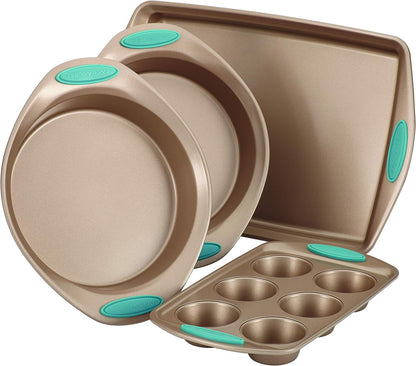 Rachael Ray Cucina Bakeware Set - Nonstick Cake & Cookie Sheets with Muffin Pan | 4-Piece, Latte Brown
