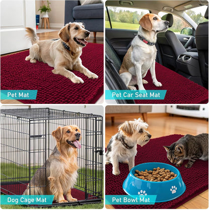 OLANLY Dog Door Mat - Absorbent Non-Slip Chenille for Muddy Paws | 47x32, Quick Dry, Burgundy