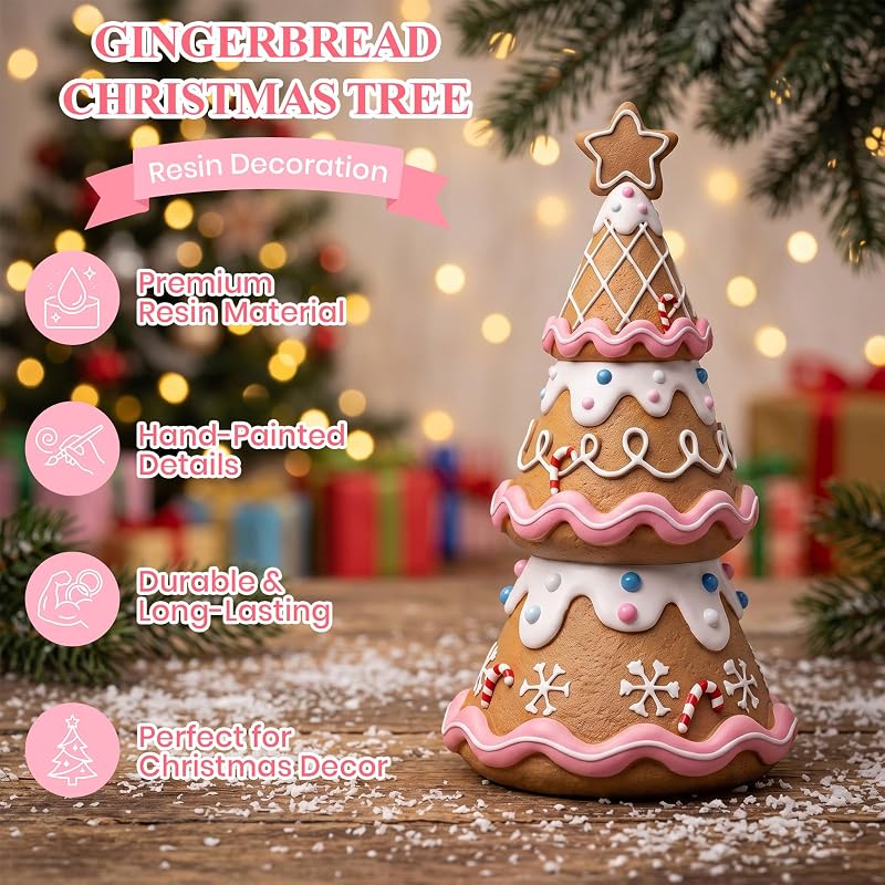 Gingerbread Christmas Tree Figurines – Resin 6 Inch Holiday Home Decor