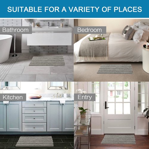 H.VERSAILTEX 2 Piece Bathroom Set - Super Absorbent Chenille Striped Bath Mats, Non Skid, Machine Washable (Dove Grey, 24 x 36 Plus 20 x 32 - Inches)