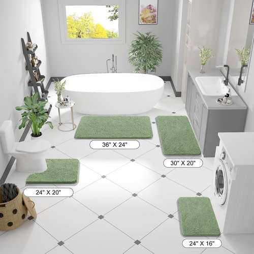 OLANLY Toilet Rugs U-Shaped 24x24, Extra Soft Absorbent Chenille Contour Bathroom Rugs for Toilet, Dry Quickly, Machine Washable, Non-Slip Bath Mat, Sage Green