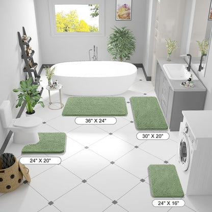 OLANLY Toilet Rugs U-Shaped 24x24, Extra Soft Absorbent Chenille Contour Bathroom Rugs for Toilet, Dry Quickly, Machine Washable, Non-Slip Bath Mat, Sage Green