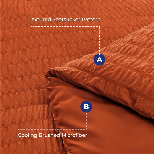 HYMOKEGE Comforter Set - Luxury 7-Piece All-Season Bedding in Burnt Orange | Full Size Seersucker Design