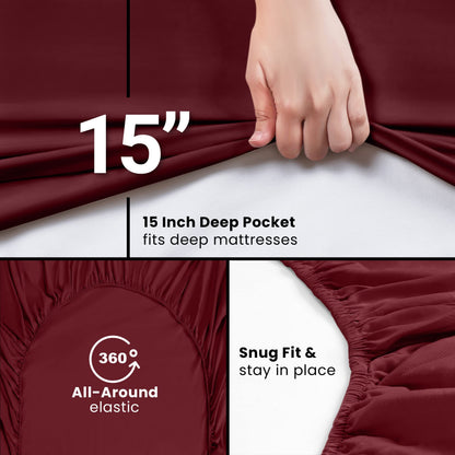 Utopia Bedding King Fitted Sheet - Bottom Sheet - Deep Pocket - Soft Microfiber - Shrinkage and Fade Resistant - Easy Care -1 Fitted Sheet Only (Burgundy)