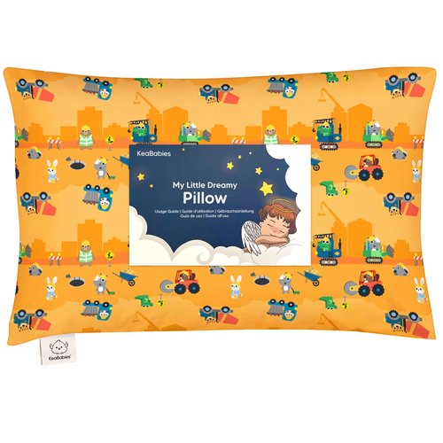 Toddler Pillow with Pillowcase - 13x18 My Little Dreamy Kids Travel Bed Pillows for Sleeping,Organic Cotton Small Pillowcase,Soft & Breathable,Machine Washable,Toddlers 2-5 Years Old (Little Builders)