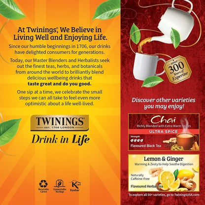 TWININGS 09185 Tea Bags, Chai, 1.76 oz, 25/Box