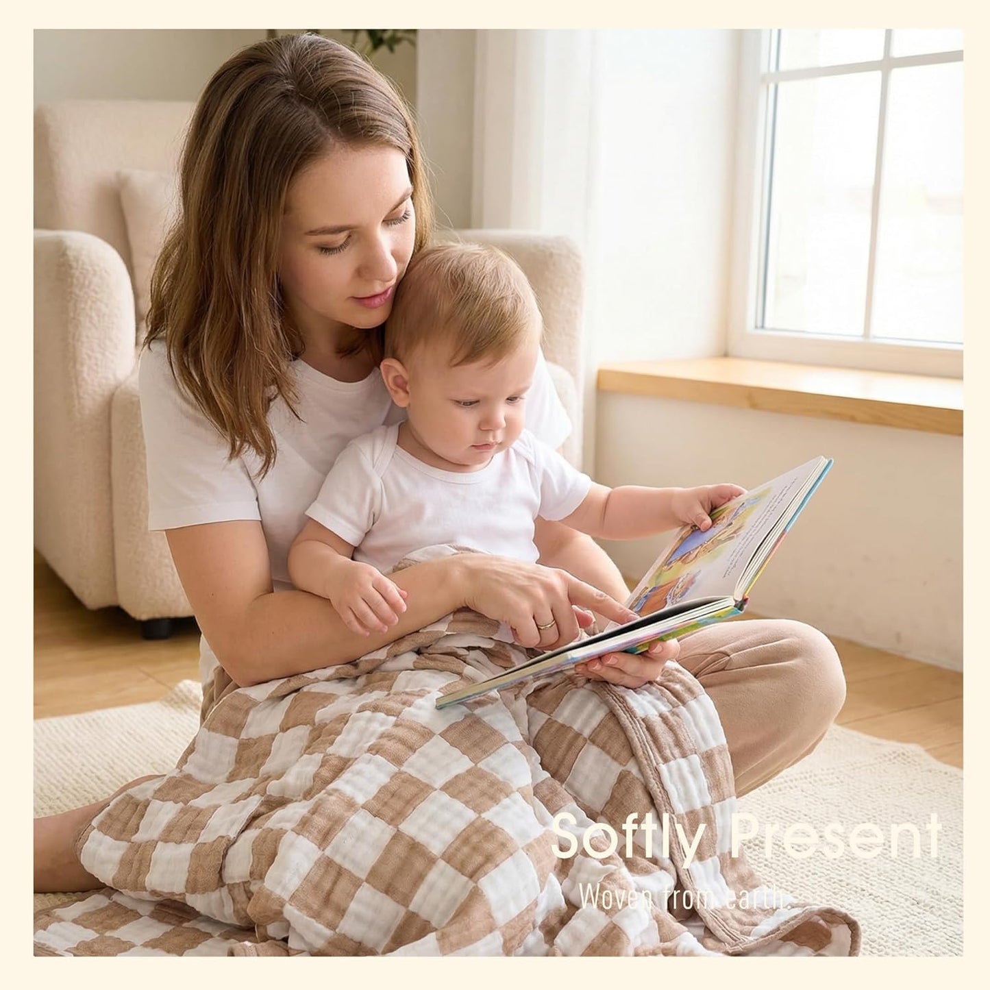 Skiennix Ultra Soft Muslin Baby Blanket - Versatile Swaddle & Bed Blanket for Boys & Girls | Coffee Checkered 1 Pack