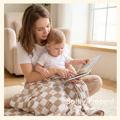 Skiennix Ultra Soft Muslin Baby Blanket - Versatile Swaddle & Bed Blanket for Boys & Girls | Coffee Checkered 1 Pack