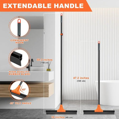 JEHONN Heavy Duty Floor Squeegee - 58.3-Inch Long Handle Rubber Scraper for Indoor/Outdoor Cleaning