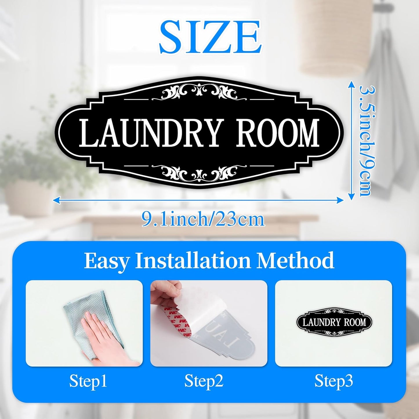 Skiennix Laundry Room Door Sign - Self-Adhesive Waterproof Sticker Decal for Home & Business | Black
