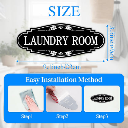 Skiennix Laundry Room Door Sign - Self-Adhesive Waterproof Sticker Decal for Home & Business | Black