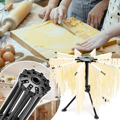 Cambom Pasta Drying Rack - Foldable Plastic Spaghetti Noodle Dryer with 10 Bar Handles | Black