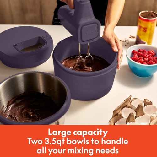 Bella 3.5 Qt Electric Hand & Stand Mixer - 2-in-1 with Bowl, Dough Hook & Whisk, 200 Watt, Plum