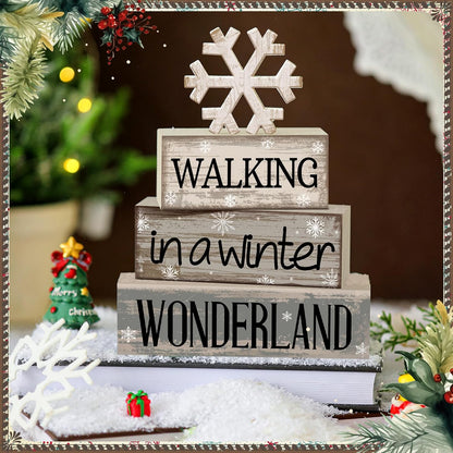 Moucuny Winter Table Decorations - 4 Pcs Wooden Snowflake Decor for Rustic Christmas Centerpiece