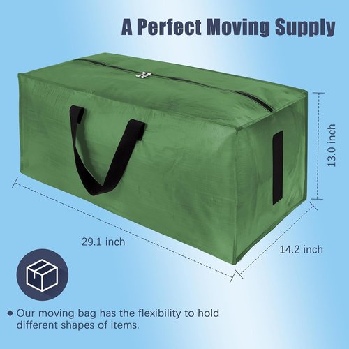 HOMESURE Large Water-Resistant Moving Bags - Heavy Duty Storage Totes with Zippers & Handles | 4 Pack, Olive Green
