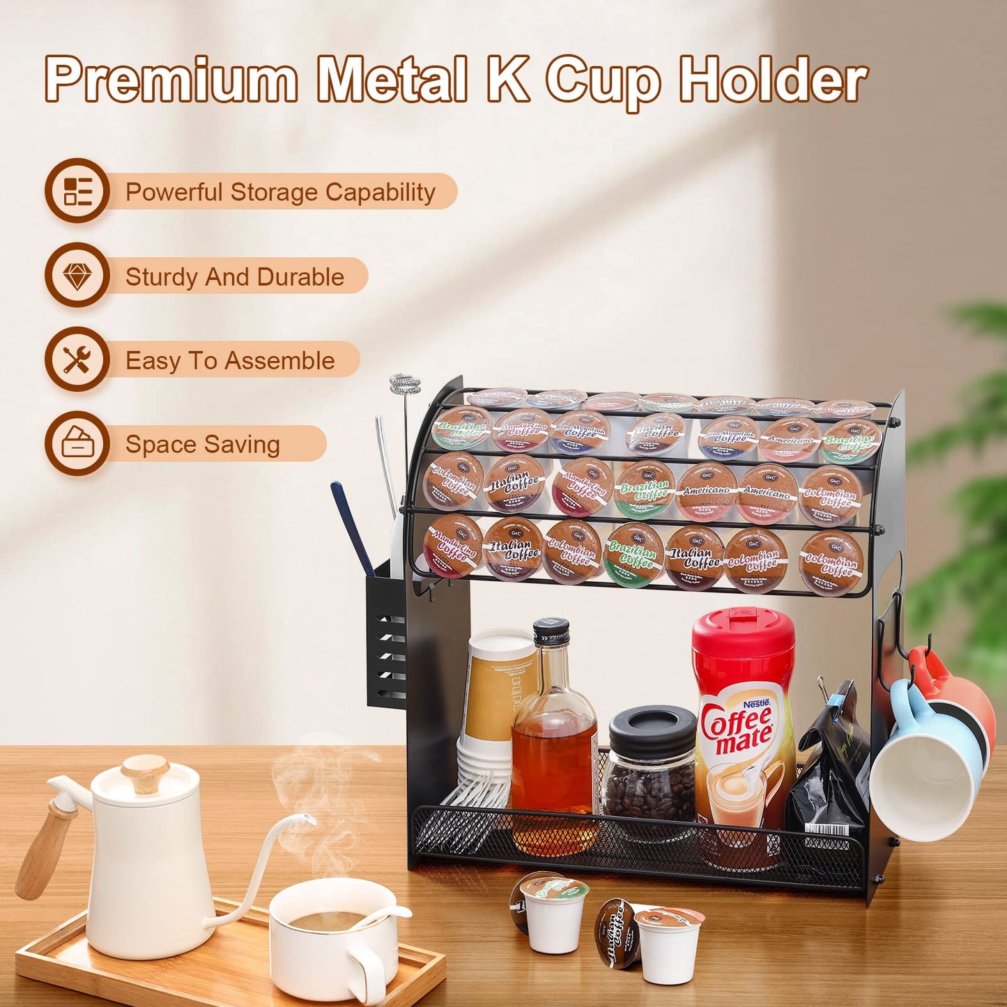 Kinkota Metal K Cup Holders for Counter, K Cup Organizer, Large Capacity Coffee Pod Holder Coffee Station Organizer, Durable Coffee Bar Accessories