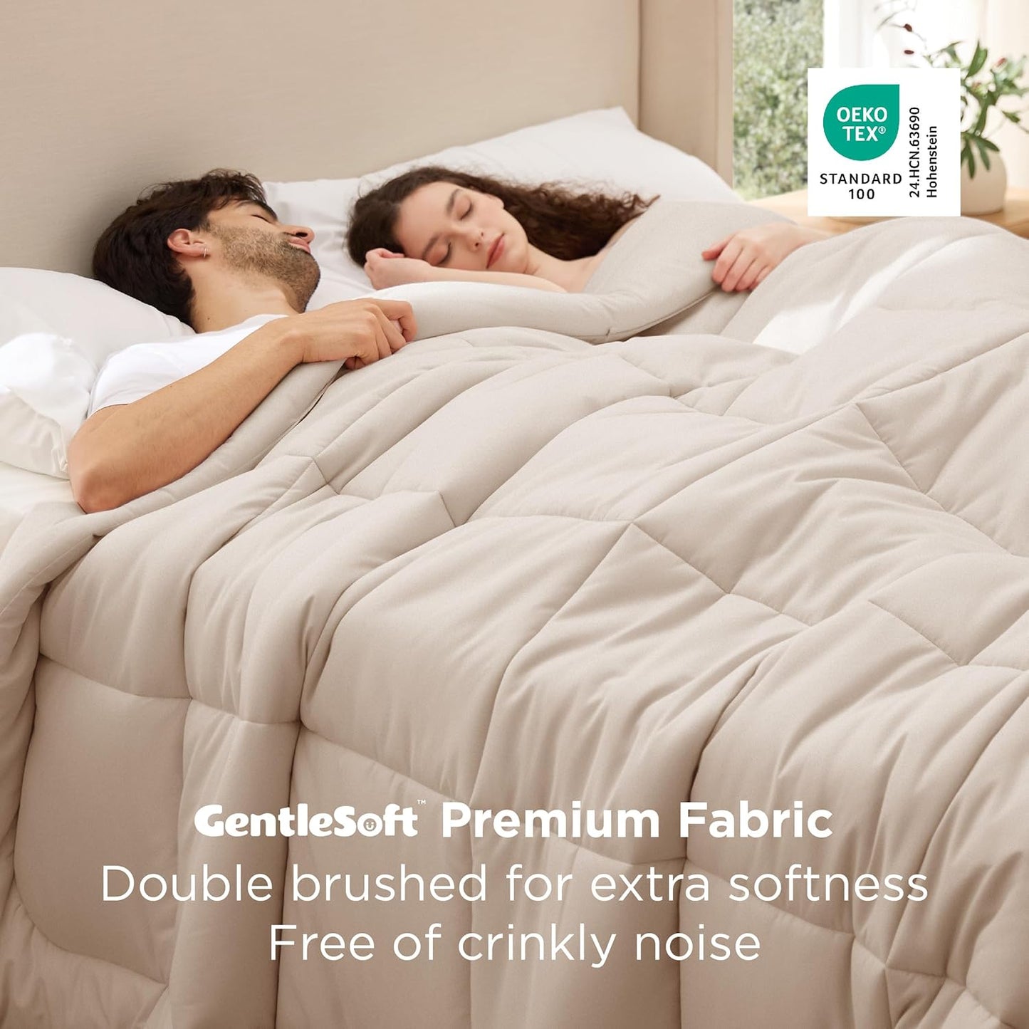 Bedsure Comforter Duvet Insert - Quilted Down Alternative Bedding, Cal King Size, Beige, 130x120 Inches