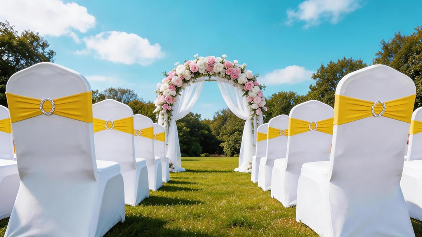 Skiennix Spandex Yellow Chair Sashes - Pack of 50 with Buckles for Weddings & Events