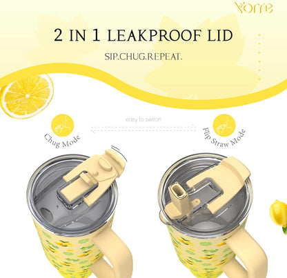 YOME 40 oz Lemon Yellow Tumbler - Insulated Stainless Steel Water Bottle with Handle & Flip Straw | Dishwasher Safe, Cupholder Friendly