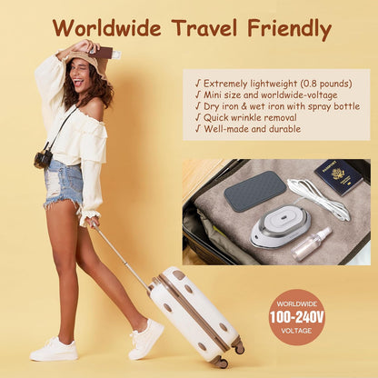 Newbealer Travel Iron - Mini Dry Iron with Global Voltage, 300W, Non-Stick Ceramic Soleplate, Silver