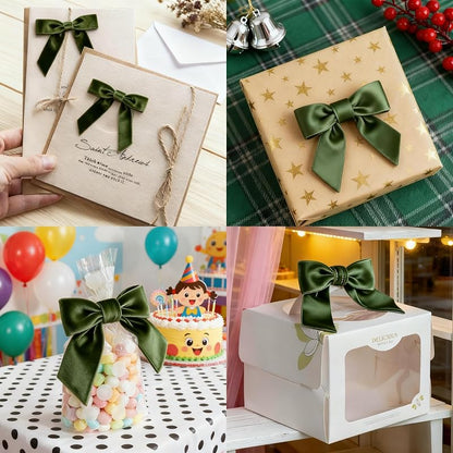 Meseey 2.5 Inch Velvet Bows with Twist Tie – 50 Pcs Khaki Brown Moss Ivory Copper Velvet Ribbon Bows