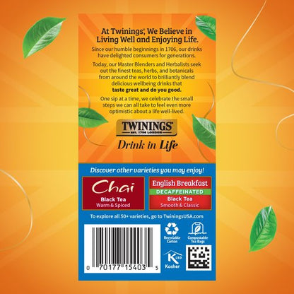 Twinings Variety Pack Black Tea Bags, 20 Count (Pack of 6), Includes English Breakfast, Early Grey, Irish Breakfast, and Lady Grey, Caffeinated, Enjoy Hot or Iced, 120 Teabags