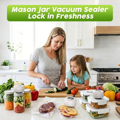 Mason Jar Vacuum Sealer - Automatic Food Saver Machine for Wide & Regular Mouth Jars | Portable Kitchen Storage (White)