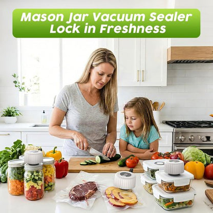 Mason Jar Vacuum Sealer - Automatic Food Saver Machine for Wide & Regular Mouth Jars | Portable Kitchen Storage (White)