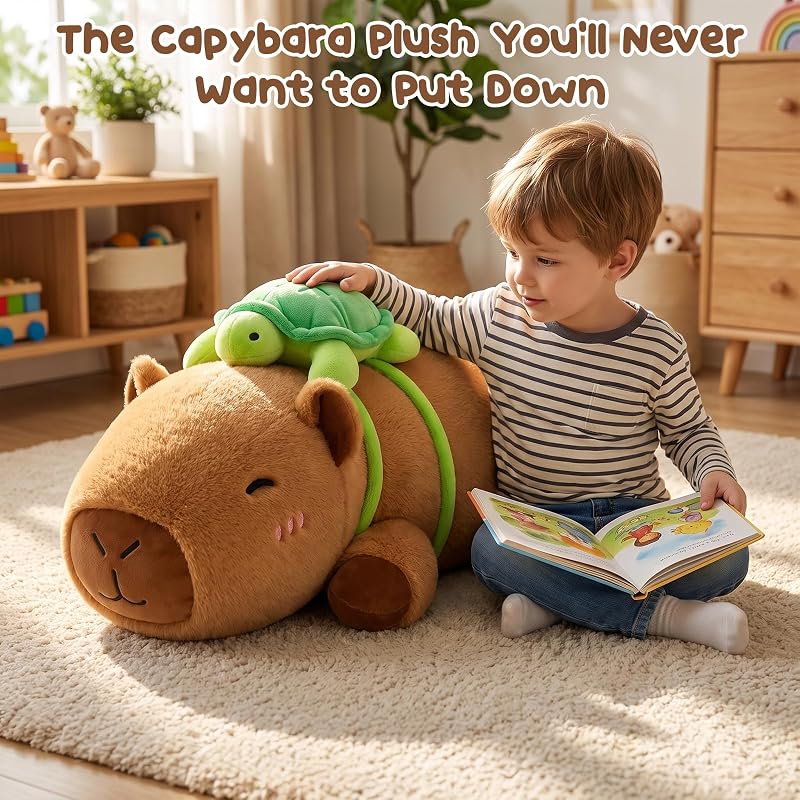 30-Inch Giant Capybara Plush Pillow - Large Capybara Stuffed Animal, Variation: Turtle Capybara