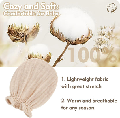 Pro Goleem Muslin Baby Mittens - 100% Cotton No Scratch Soft Gloves for Newborns 0-6 Months