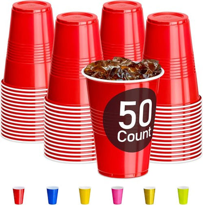 DecorRack 50 Count Red Party Cups - 16 oz BPA-Free Plastic, Stackable & Reusable for Any Event
