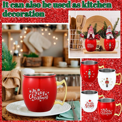 Seematn 16 oz Nutcracker Moscow Mule Mugs - Red & White, 4-Piece Set