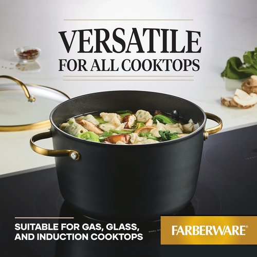Farberware Forged Induction Ceramic Nonstick Stockpot - 6 Quart, Dishwasher Safe, Black & Gold