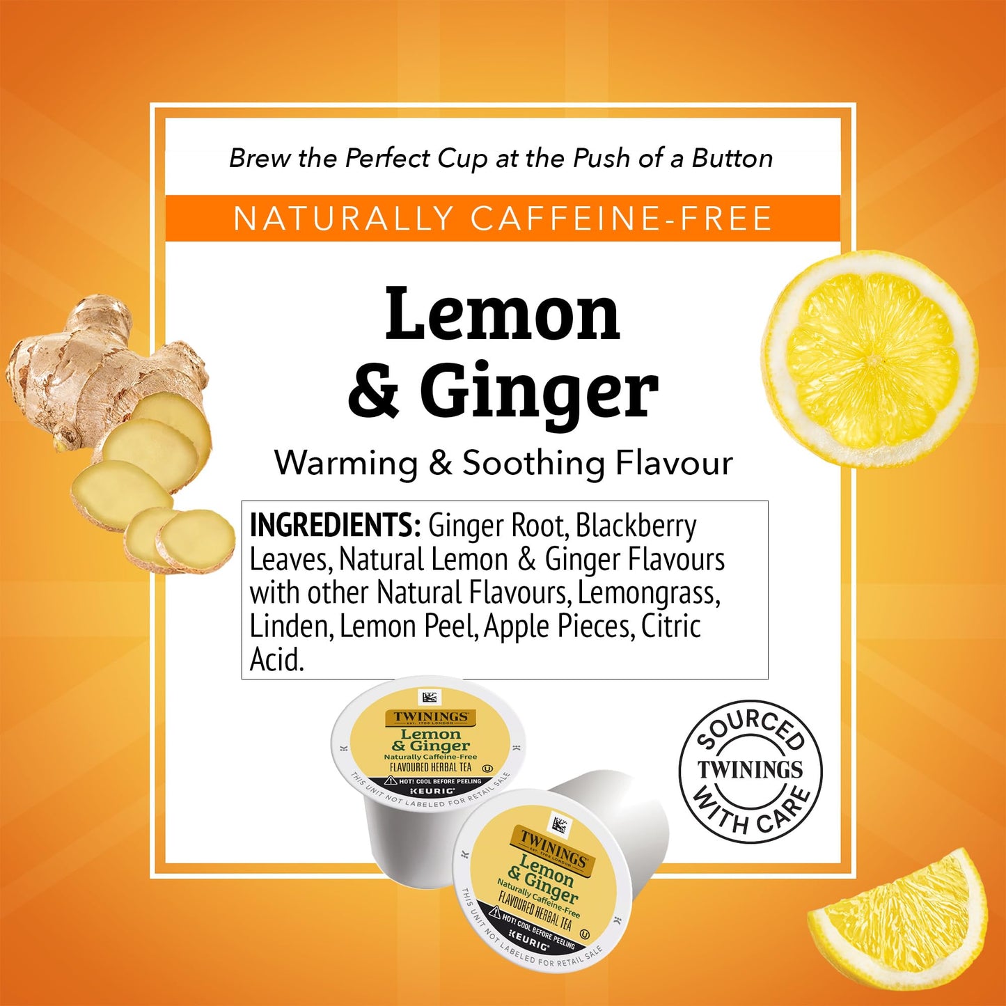 Twinings Lemon & Ginger Herbal Tea 72 K-Cup Pods for Keurig, 12 Count (Pack of 6), Tangy & Spicy, Naturally Caffeine-Free, Enjoy Hot or Iced