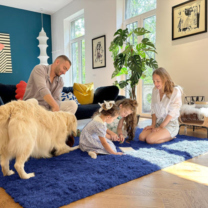 OLANLY Soft Fluffy 3x5 Machine Washable Bedside Rug - Navy Blue Shaggy Carpet for Kids & Home Decor