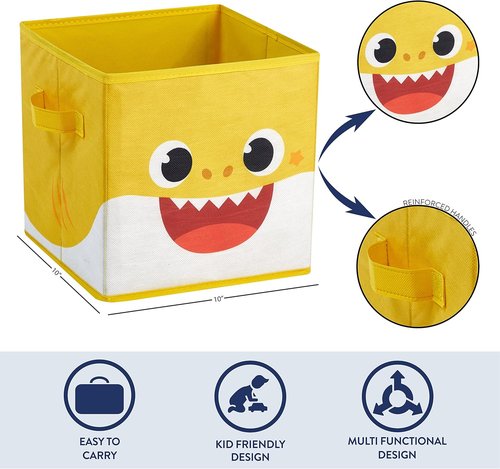 Idea Nuova Baby Shark Storage Cubes - Set of 2 Collapsible Organizers | 10"x10" Blue/Yellow