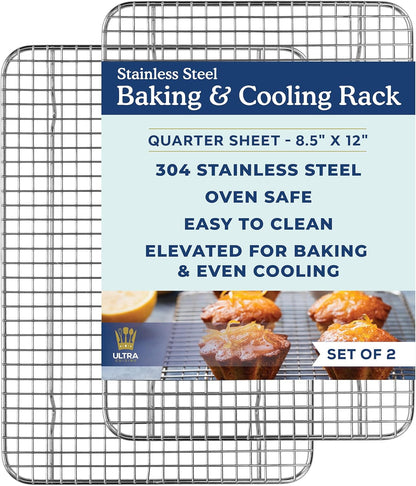 Ultra Cuisine Cooling & Baking Rack Set - Oven-Safe, Dishwasher-Safe Stainless Steel - 8.5x12, Set of 2