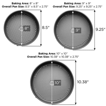 Ecolution Bakeins 3 Piece Springform Pan Set, Gray, 8”, 9”, and 10” Set