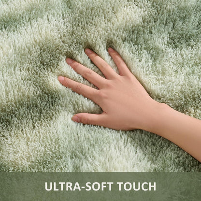 Ophanie Area Rugs - Fluffy Green and White Shag Carpet for Living Room | Soft 6x9 Plush Design