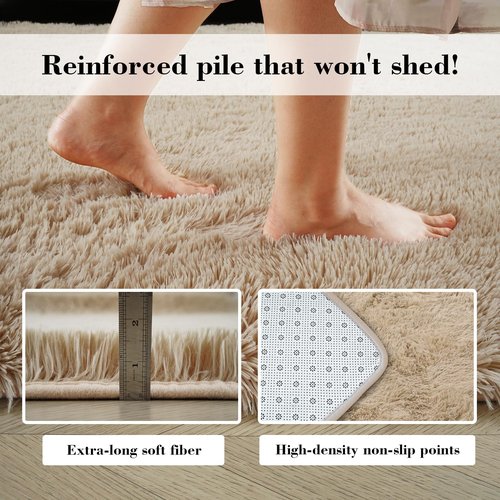 Fluffy Rug Shaggy Area Rug, Beige 2x4 Area Rugs for Bedroom, Small Bedside Rug, Soft Fluffy Shaggy Entryway Throw Rugs for Living Room Bedroom Kids Room Home Decor