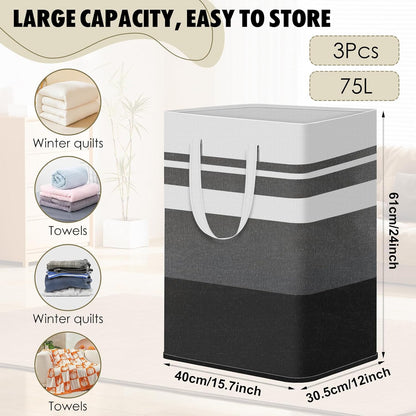Skiennix Large Laundry Baskets - 75L Collapsible Hamper with Easy Carry Handles | Waterproof & Freestanding for Home or College