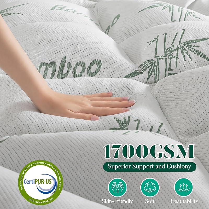 Queen Memory Foam Mattress Topper 3" with Bamboo Cooling 8-21" Deep Pocket - Green Variation