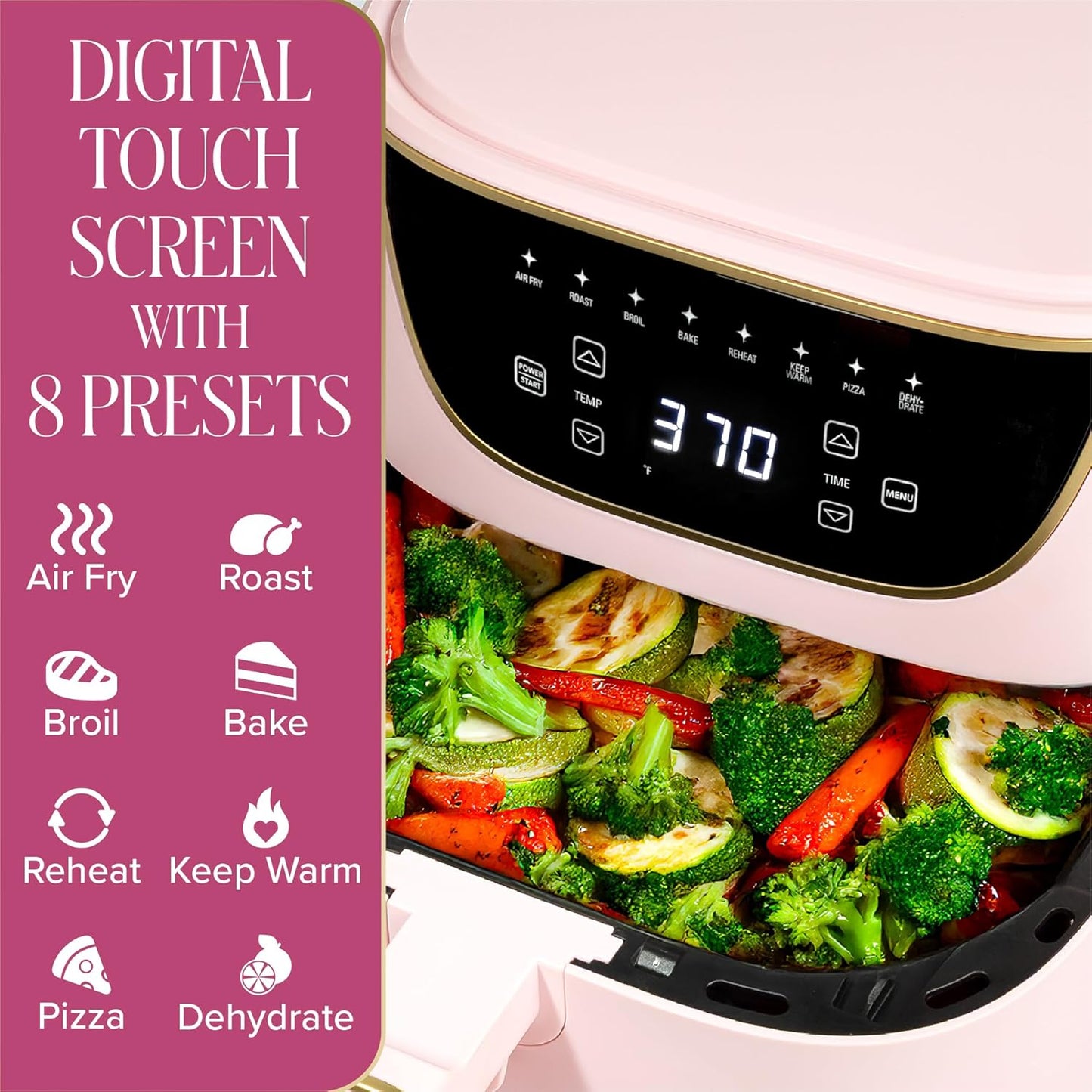 Paris Hilton Air Fryer - 6-Quart Nonstick Capacity with Touchscreen Display | 8-in-1 Cooking Functions, Pink