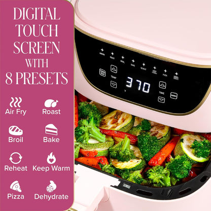 Paris Hilton Air Fryer - 6-Quart Nonstick Capacity with Touchscreen Display | 8-in-1 Cooking Functions, Pink