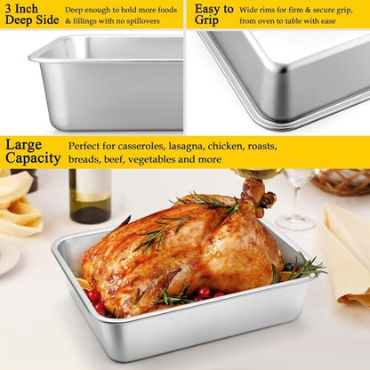 Homikit Lasagna Pan Set - 3 Inch Deep 9x13 Stainless Steel Baking Dish | Heavy-Duty Roasting Tray, Rustproof & Dishwasher Safe